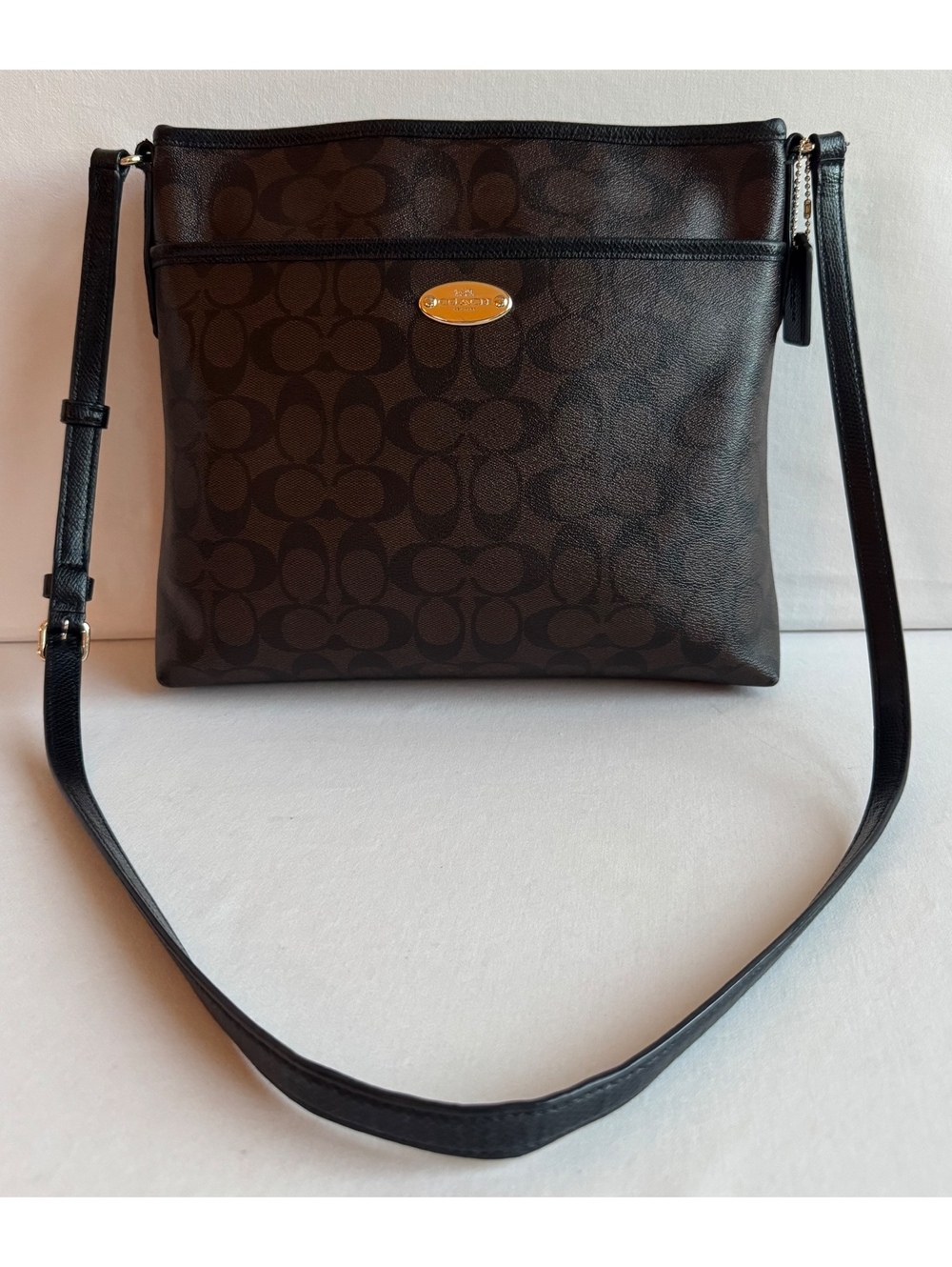 Coach Signature File Crossbody Bag Brown Black Monogram F34938 Gold Hardware